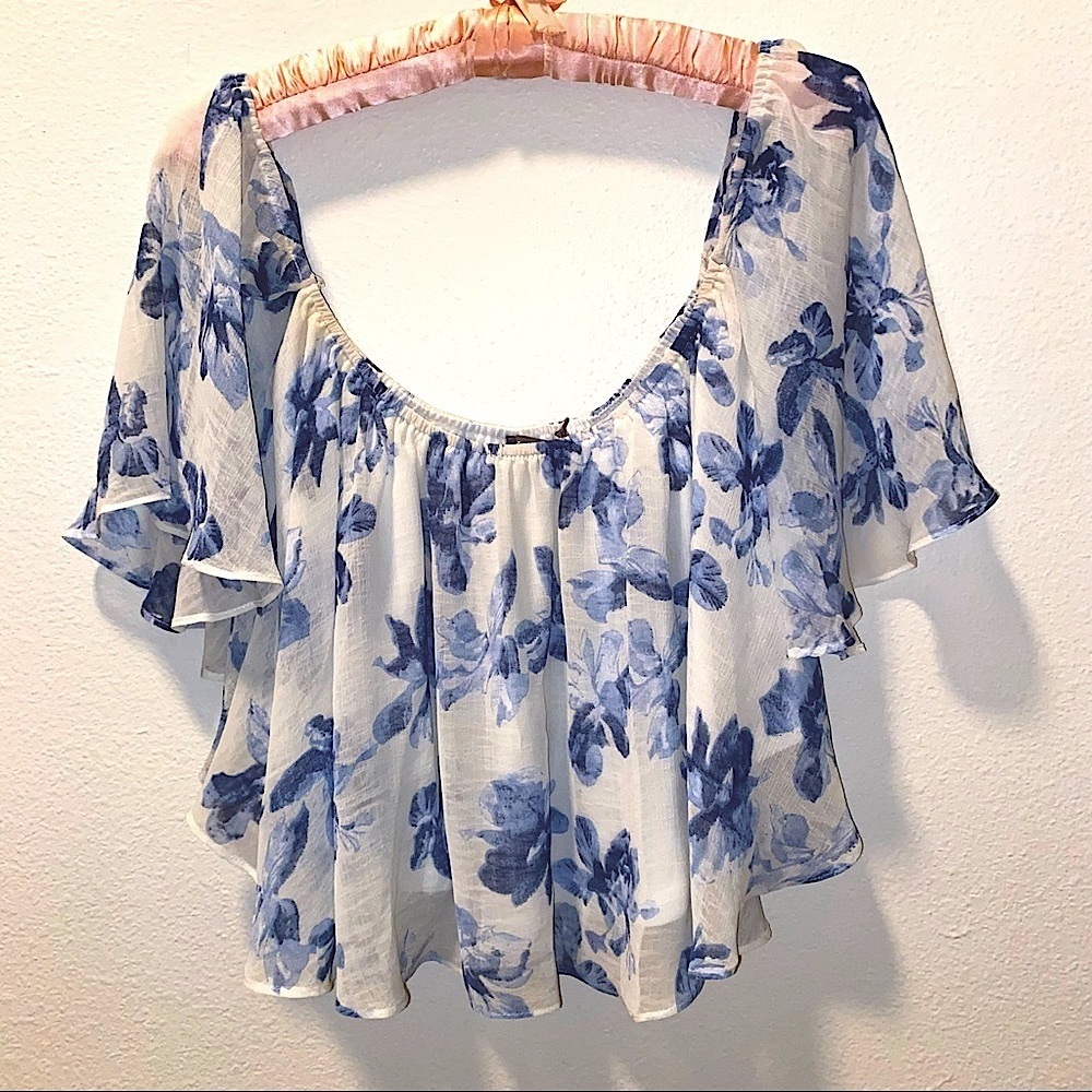 Blue floral off-the-shoulder top